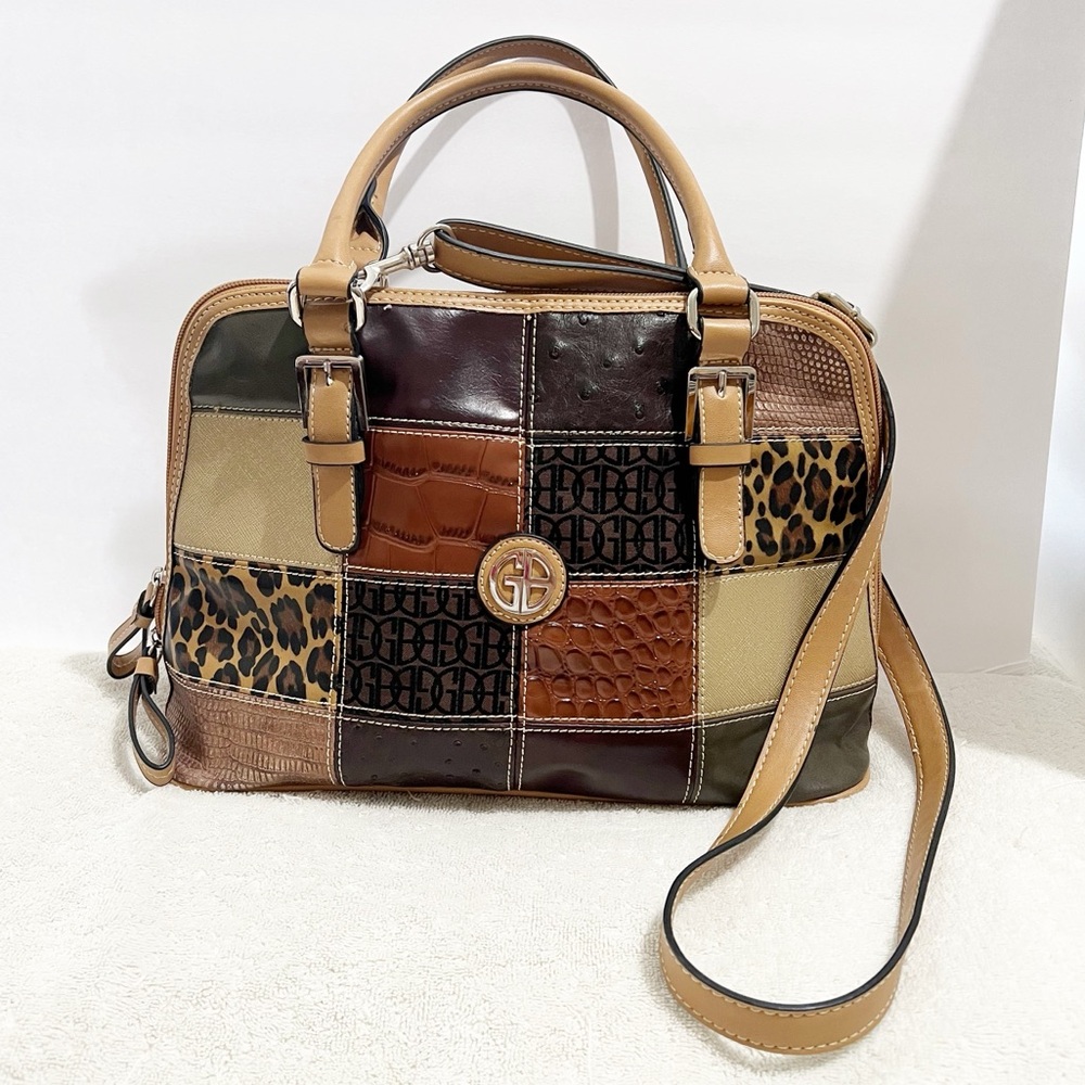 [Giani Bernini] Boho Patch Work Satchel Purse Career Faux Leather Western Rodeo